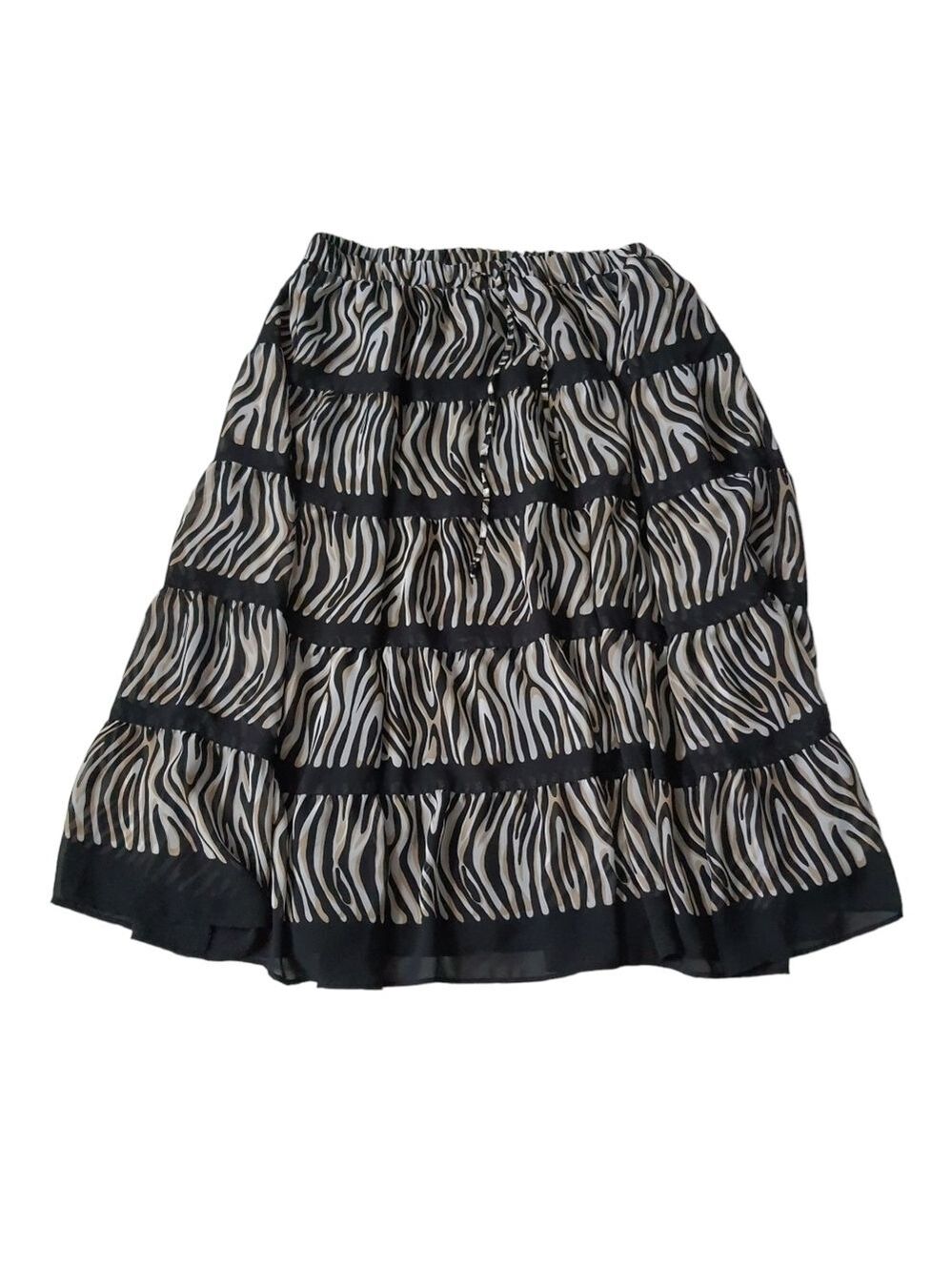 Alfred Dunner Striped Maxi Skirt Womens 14 Zebra Print Black White Tan Flowy